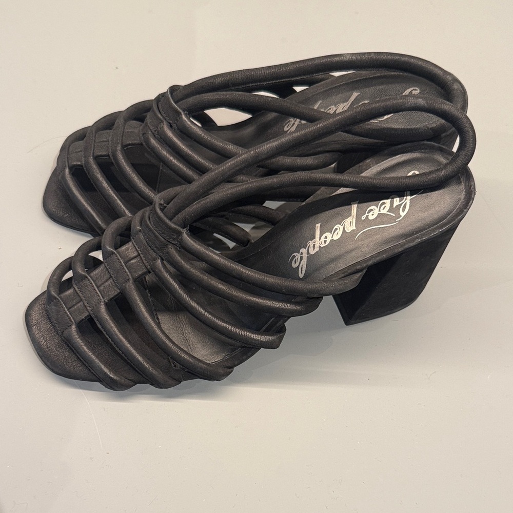 Free People Black Strappy Heels